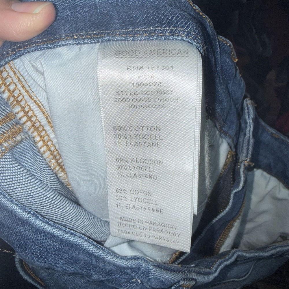 Good American Distressed Hem Good Curve Straight Blue Jeans Women's Size 12 - Picture 5 of 7